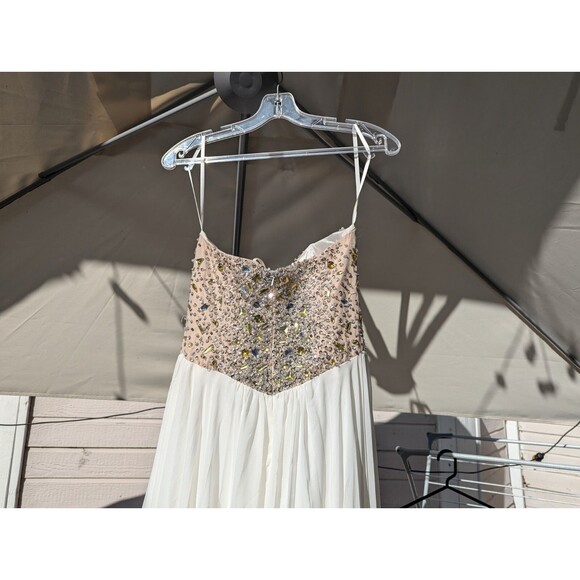 Prom Dress: Strapless, White W/ Gold Sz 10 Royal Queen Collection - Picture 9 of 16